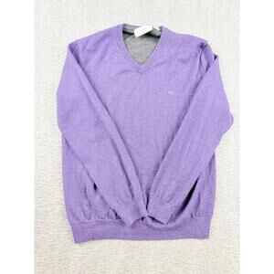 Calvin Klein Mens S Purple V-Neck Pullover Sweater Lightweight Knit Cotton Blend